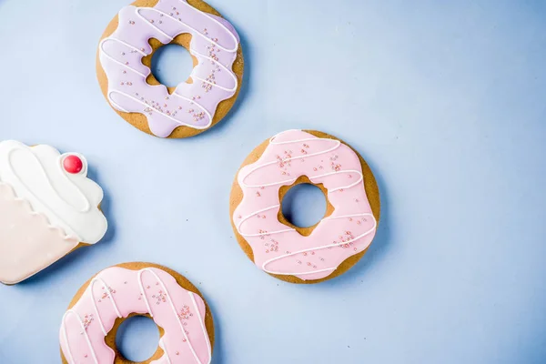 Süßigkeiten Kreatives Layout Dessert Konzept Mit Lutschern Gelees Bonbons Keksen — Stockfoto