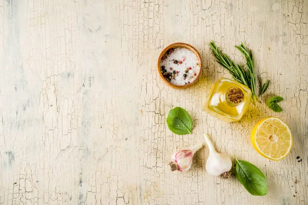 Hierbas Frescas Especias Limón Para Cocinar Espacio Copia Anterior Preparación —  Fotos de Stock