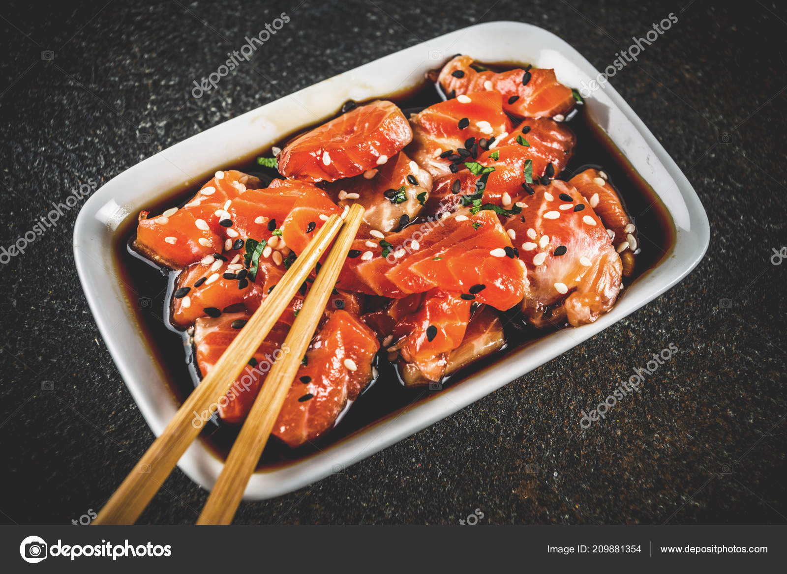 Salmon Sashimi Marinade Tamari Sesame Oil Lime Juice Honey Topped Stock