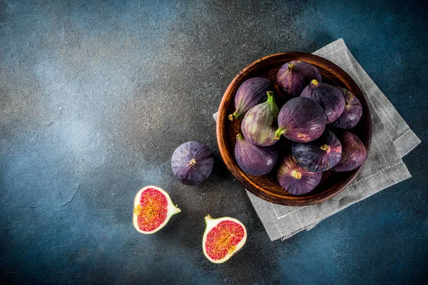 Frutas Frescas Higo Crudas Sobre Fondo Oxidado Azul Oscuro Copia — Foto de Stock