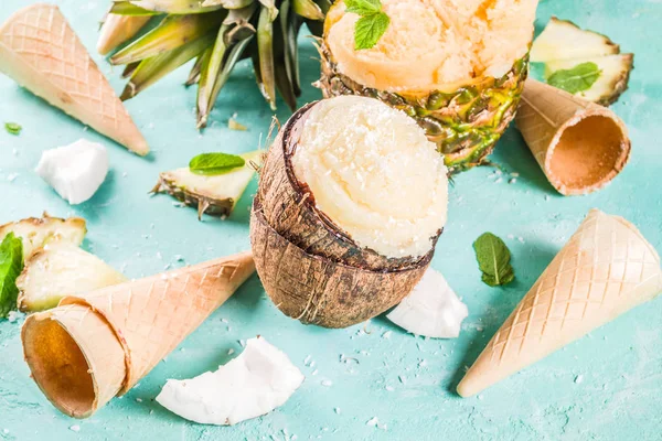 Concepto Vacaciones Verano Establecer Varios Sorbetes Helado Tropical Zumos Congelados — Foto de Stock