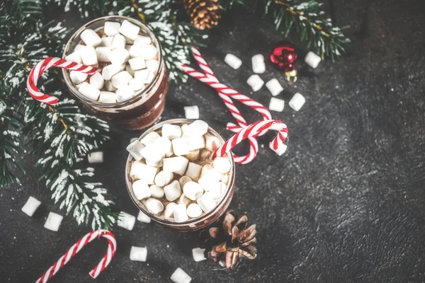 Máta Čokoláda Marshmallow Candy Cane Sladkosti Skleněných Nádobkách Pro Vánoční — Stock fotografie
