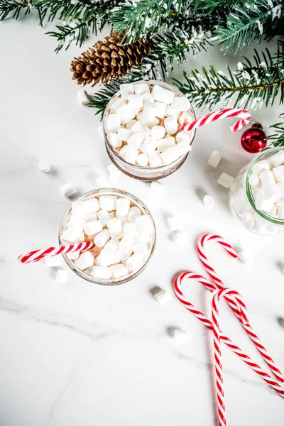 Chocolat Chaud Menthe Poivrée Avec Guimauve Bonbons Canne Sucre Dans — Photo