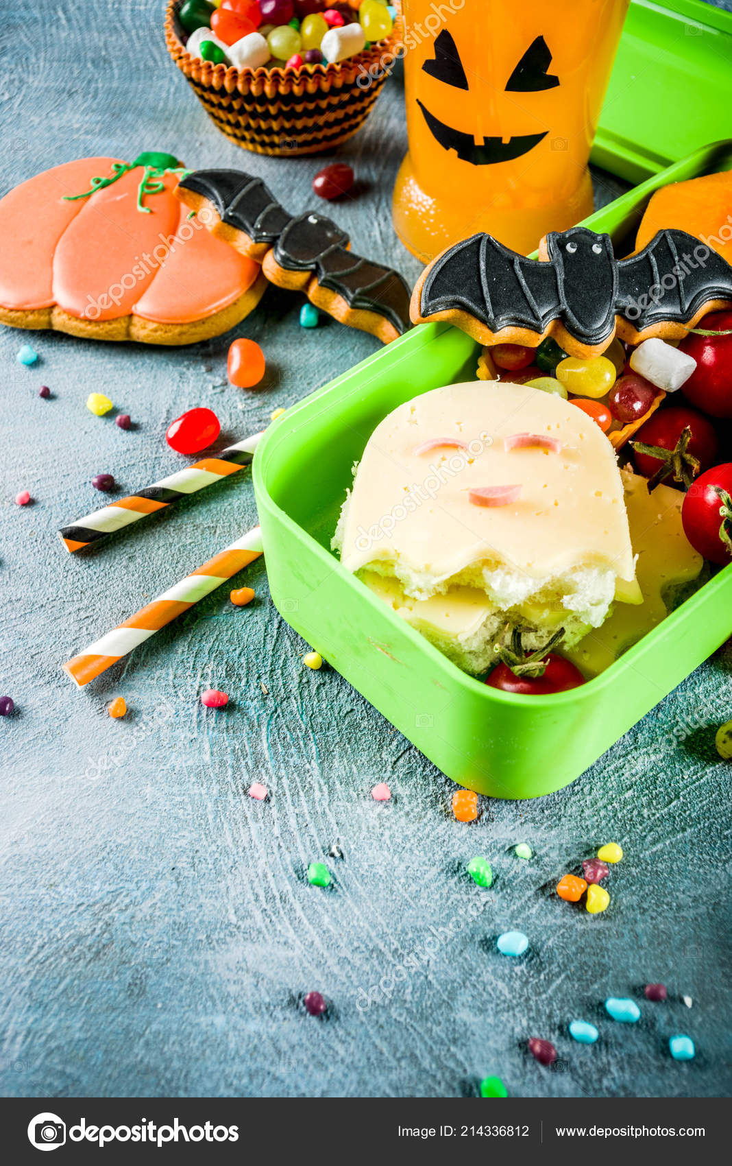 Halloween Food School Lunch Box Ghost Sandwich Carved Little Pumpkins