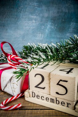 Ahşap takvim, Noel Hediyelik ve dekorasyon, kopya alanı Noel kutlama kavramı ile eski tarz