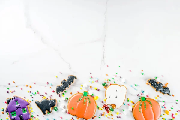 Massa Assada Halloween Tradicional Biscoitos Engraçados Doces Para Guloseimas Infantis — Fotografia de Stock