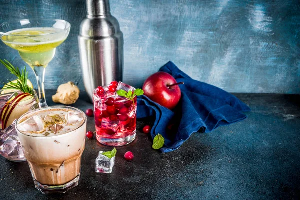 Verschillende Herfst Winter Seizoensgebonden Alcohol Cocktail Apple Rozemarijn Cranberry Wodka — Stockfoto