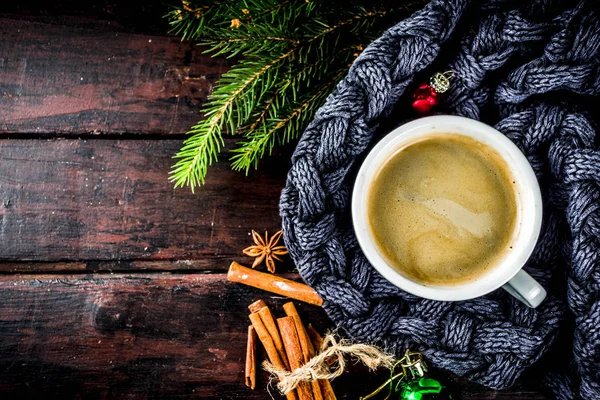 Würzigen Cappuccino Kaffee Mit Für Kalten Winter Und Herbsttag Weihnachtsvormittagskonzept — Stockfoto