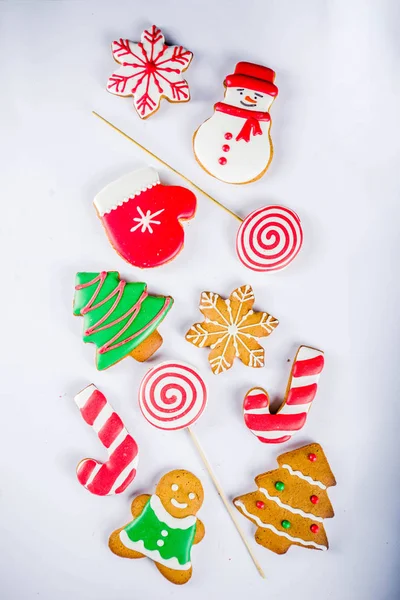 Vari Zucchero Colorato Tradizionale Glassato Biscotti Pan Zenzero Natale Sfondo — Foto Stock