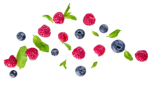Creative Layout Background Fresh Berries Simple Pattern White Background Raspberry — Stock Photo, Image