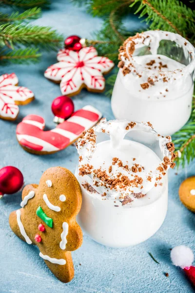 クリスマスの飲み物 ジンジャーブレッド マティーニ冷たいカクテルのアイデア ジンジャーブレッドのクッキー クリスマス ツリーの装飾と — ストック写真