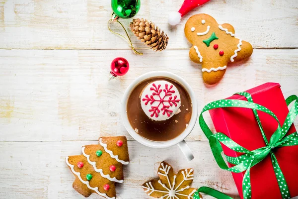 Ideas Bebidas Calientes Navidad Niña Bebiendo Chocolate Caliente Con Malvavisco — Foto de Stock