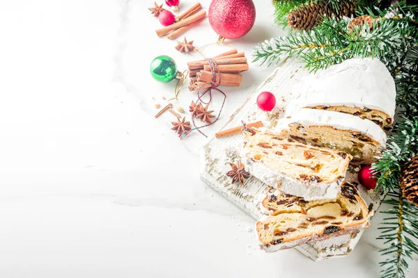 Traditional European Christmas Pastry Fragrant Home Baked Stollen Spices Dried — Stock Photo, Image
