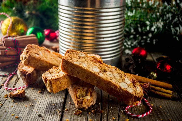 Traditional Christmas Pastries Italian Homemade Double Baked Biscotti Cantuccini Cake — Stock Photo, Image