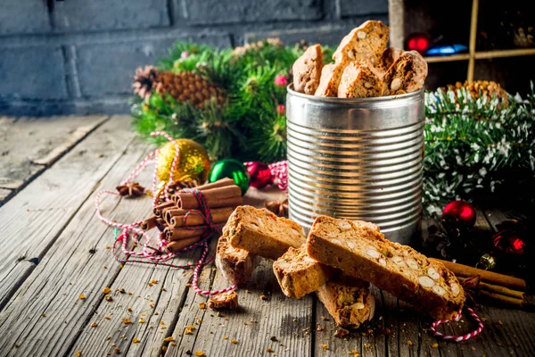 Traditional Christmas Pastries Italian Homemade Double Baked Biscotti Cantuccini Cake — Stock Photo, Image