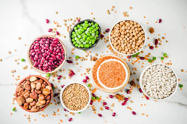 Varios Surtido Legumbres Frijoles Frijoles Soya Garbanzos Lentejas Guisantes Verdes — Foto de Stock