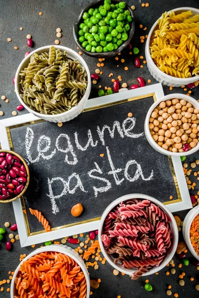 Trend Healthy Food Vegan Diet Concept Multi Colored Legume Pasta — Stock Photo, Image