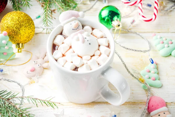 Kreativ Ide Til Juledrikk Deilig Kakao Med Morsom Marshmallows Snømann – stockfoto