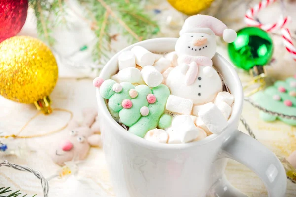 Creative Idea Christmas Drink Delicious Hot Chocolate Funny Marshmallow Snowman — Stock Photo, Image