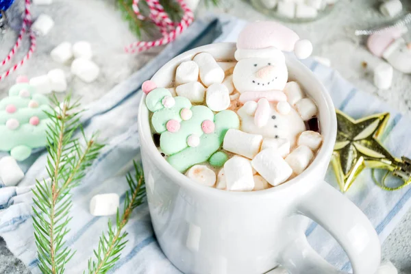 Creative Idea Christmas Drink Delicious Hot Chocolate Funny Marshmallow Snowman — Stock Photo, Image