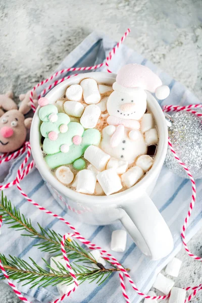 Idée Créative Pour Boisson Noël Délicieux Chocolat Chaud Avec Bonhomme — Photo