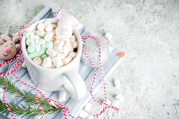 Creative Idea Christmas Drink Delicious Hot Chocolate Funny Marshmallow Snowman — Stock Photo, Image