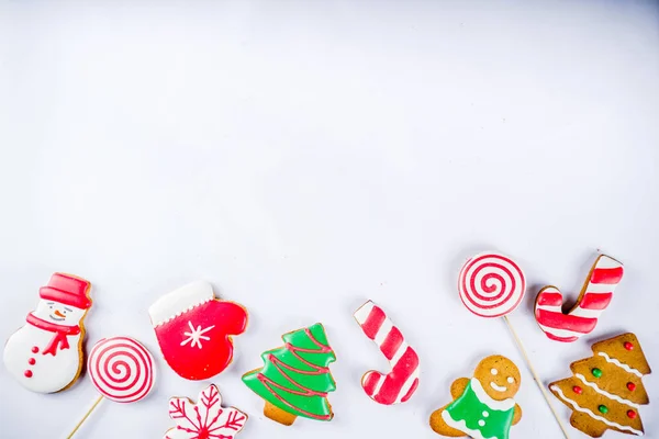 Vari Zucchero Colorato Tradizionale Glassato Biscotti Pan Zenzero Natale Sfondo — Foto Stock