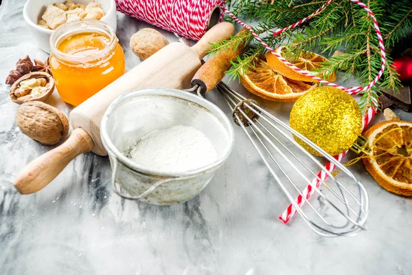 Concepto Hornear Invierno Navidad Ingredientes Para Hacer Galletas Hornear Pasteles — Foto de Stock