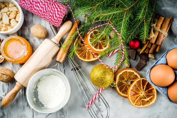 Concepto Hornear Invierno Navidad Ingredientes Para Hacer Galletas Hornear Pasteles — Foto de Stock