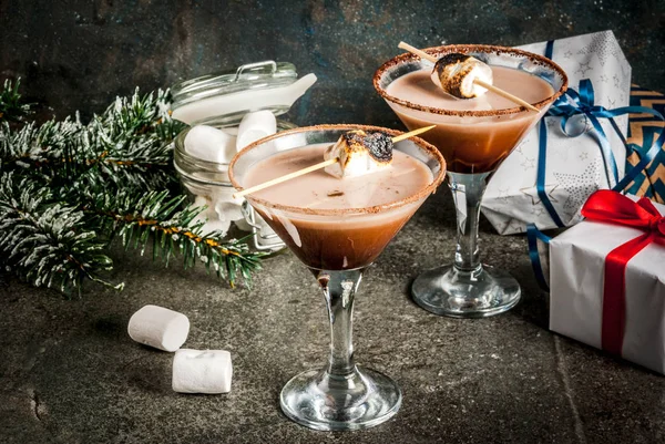 Karácsony Újév Italok Ötlet Pirított Smores Martini Sötét Háttér Másol — Stock Fotó