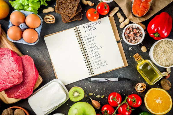 Makanan Diet Sehat Berbagai Bahan Pilihan Peta Makanan Rendah Daging — Stok Foto