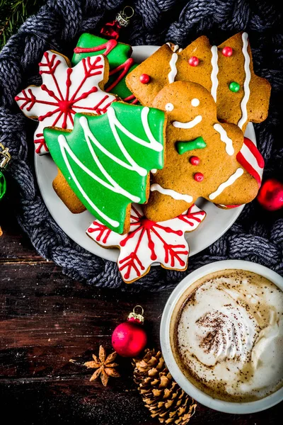 Traditional Christmas Sweet Treats Colorful Sugar Glazed Homemade Gingerbread Cookies — Stock Photo, Image
