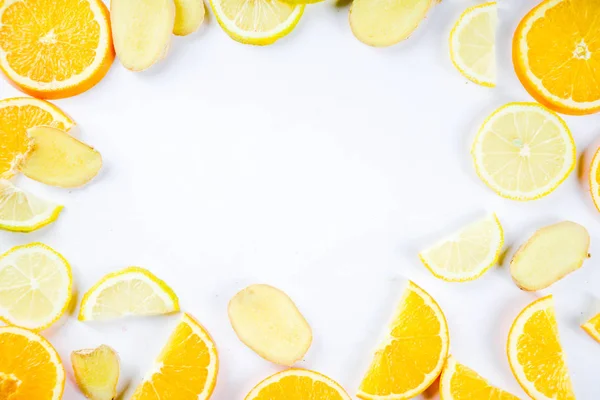 Mojito Lemonade Cocktail Sour Infused Water Ingredient Flatlay Sliced Lemon — Stock Photo, Image