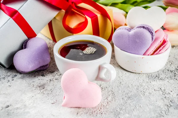 Hintergrund Für Die Grußkarte Valentinstag Valentinstag Süße Leckerbissen Hausgemachte Pastellfarbene — Stockfoto