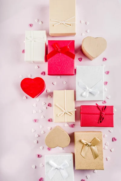 Valentines Day Gifts Boxes Background Frame Holiday Greeting Card Background — Stock Photo, Image