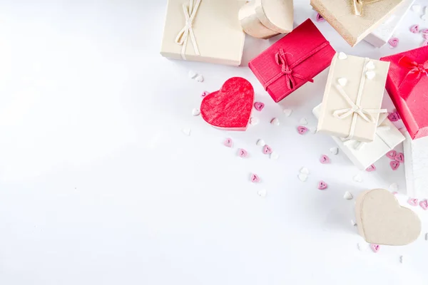 Fondo Cajas Regalos San Valentín Marco Para Fondo Tarjeta Felicitación —  Fotos de Stock