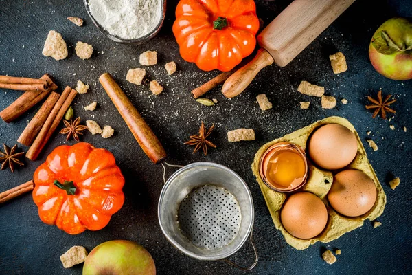 Zoete Herfst Bakken Concept Koken Achtergrond Met Accessoires Meel Deegroller — Stockfoto