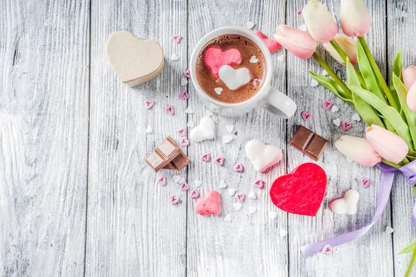 San Valentino Trattare Idee Due Tazze Bevanda Calda Cioccolato Con — Foto Stock