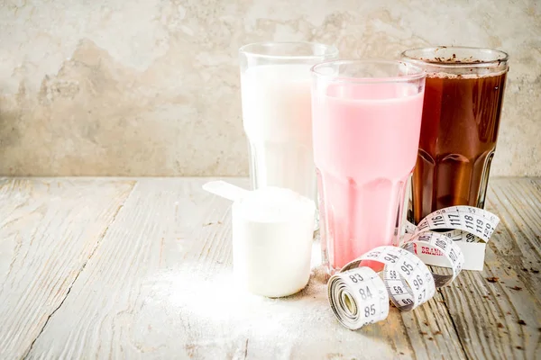 Bebida Saludable Dieta Orgánica Chocolate Bayas Batidos Proteína Vainilla Cócteles — Foto de Stock