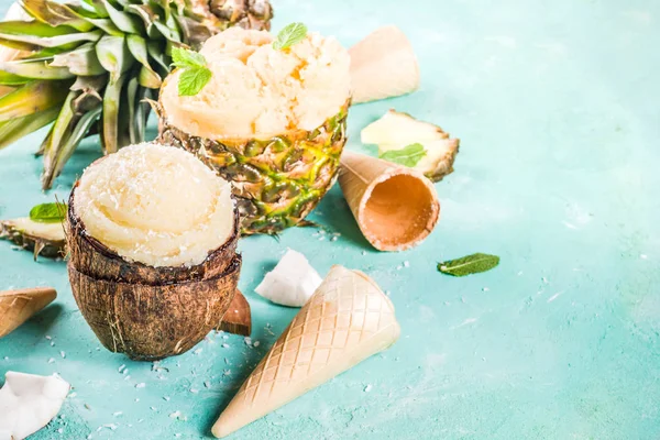 아이스크림 Sorbets 냉동된 파인애플 코코넛 라이트 구체적인 — 스톡 사진