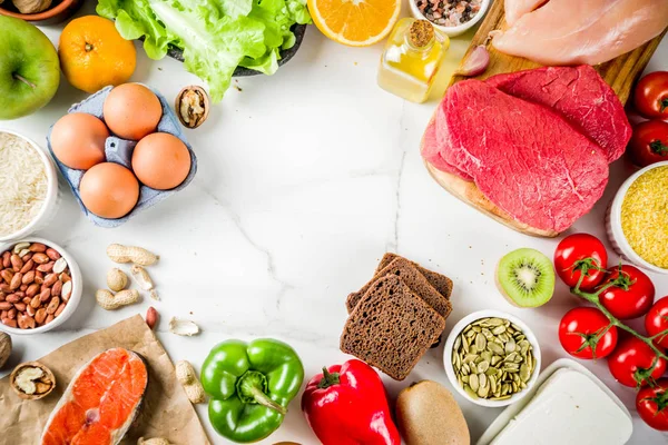 Cibo Dieta Sana Vari Ingredienti Basso Contenuto Fodmap Selezione Carne — Foto Stock