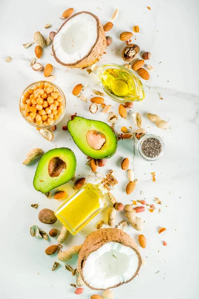 Sağlıklı Vegan Yağ Gıda Kaynakları Omega3 Omega6 Malzemeler Badem Ceviz — Stok fotoğraf