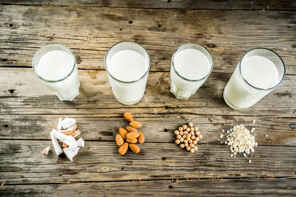 Alimentos Bebidas Veganas Base Plantas Leche Láctea Queso Tofu Almendras — Foto de Stock