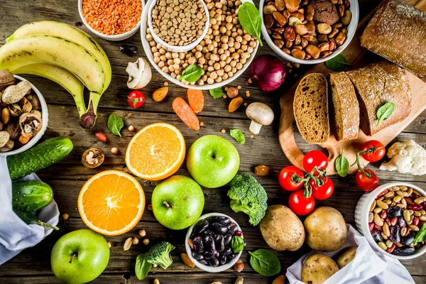 Comida Saudável Seleção Boas Fontes Carboidratos Alimentos Ricos Fibras Dieta — Fotografia de Stock