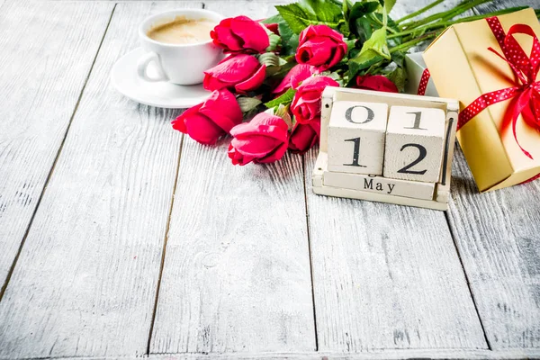 Concepto Fondo Saludo Del Día Madre Con Flores Rosa Roja —  Fotos de Stock