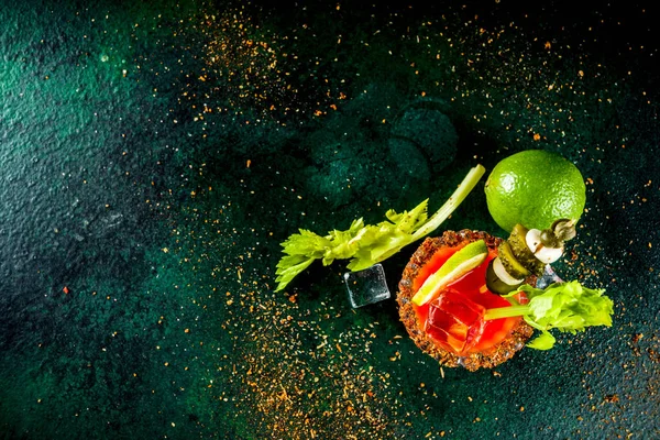 Spicy bloody mary cocktail with garnish — Stock Photo, Image