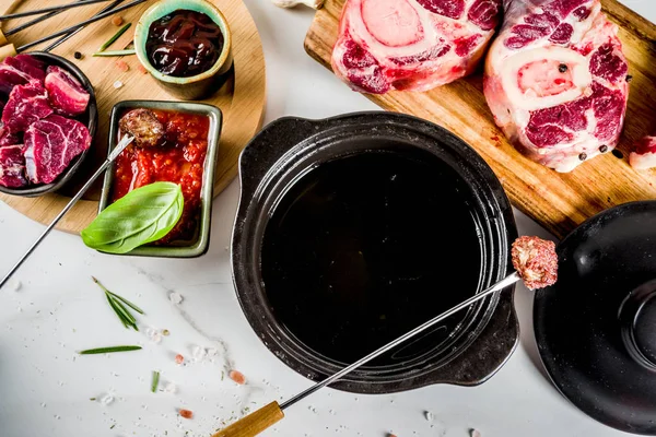 Beef meat fondue — Stock Photo, Image