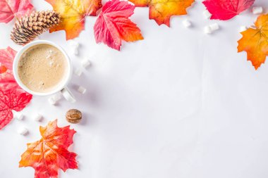 Sonbahar Flatlay kapuçino veya sıcak çikolata