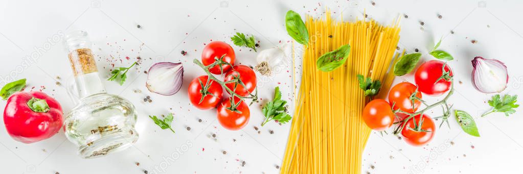 Traditional ingredients for spaghetti pasta