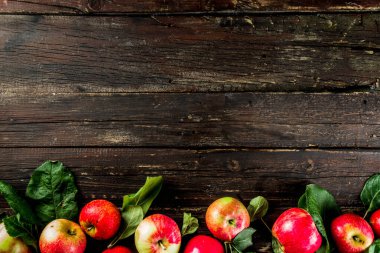 Sonbahar organik çiğ elma, yaprakları ile